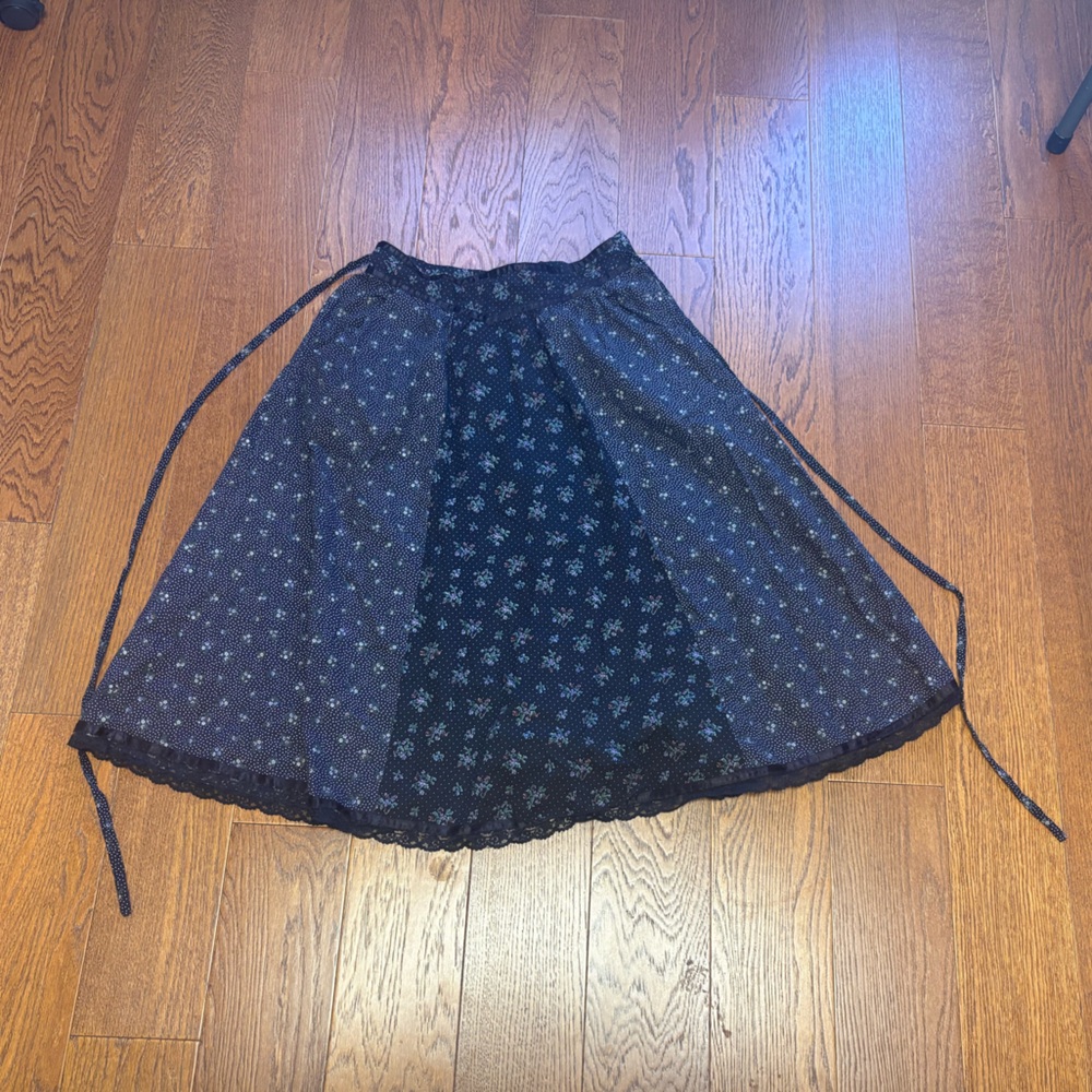 Vintage Gunne Sax Womens Black Blue Calico Skirt